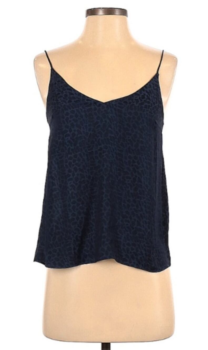 NWT H&M Dark Blue Leopard Print V Neck Silky Camisole Size 2